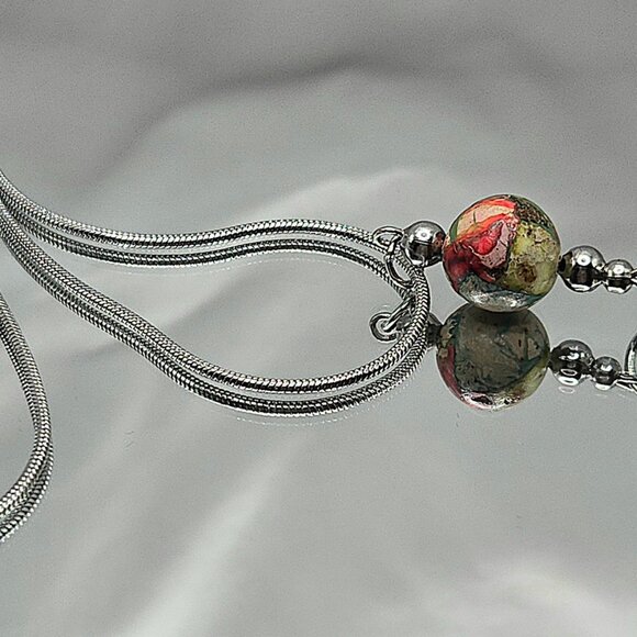 Stainless Steel Imperial Jasper and Crstal Necklace and Earimgs Set - Picture 8 of 9